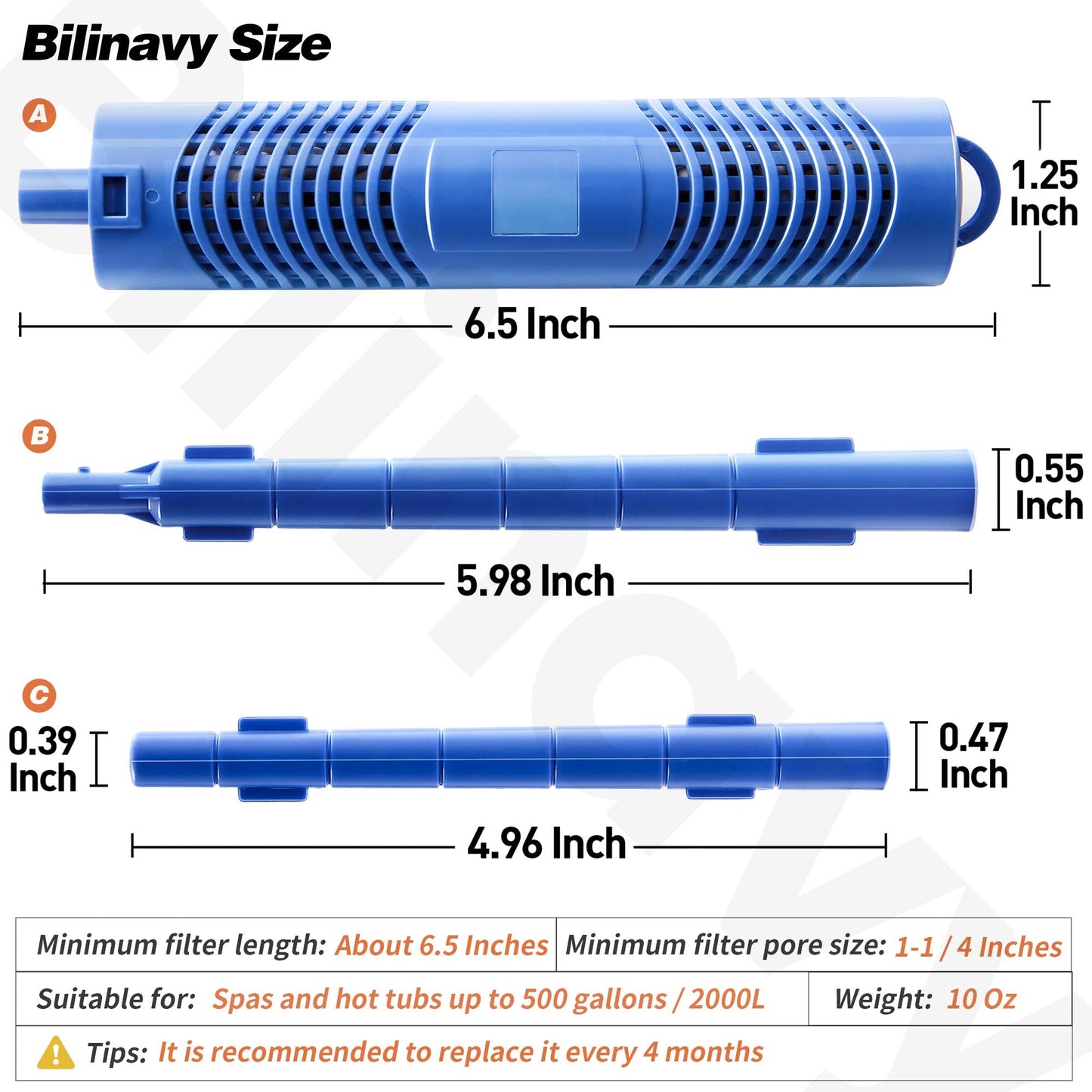 Bilinavy Spa in-Filter Mineral Sticks Parts for Hot Tub Filter Cartridge, Last for 4 Months, Blue, 2PCS