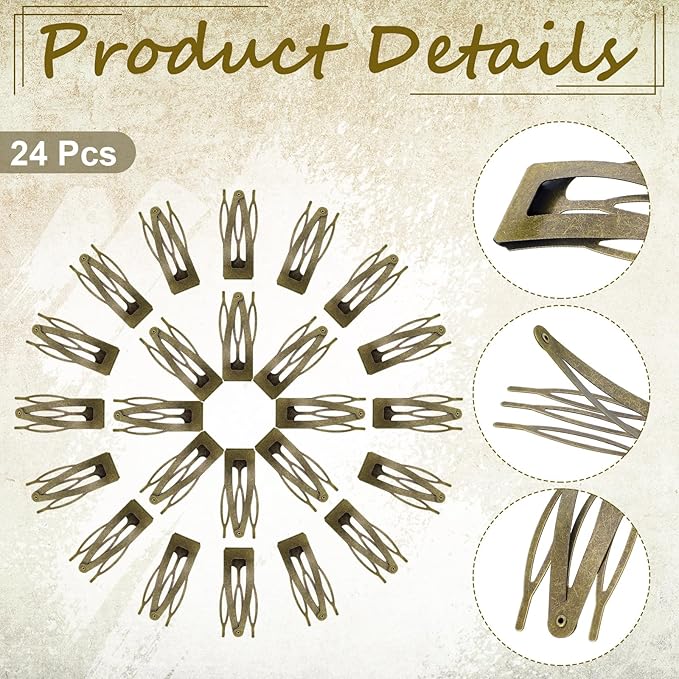Chinco 24 Pcs Double Grip Hair Clips Metal Snap Clips Women Barrettes for Hair Making, Salon Supplies(Ancient Bronze,2.8 Inch)