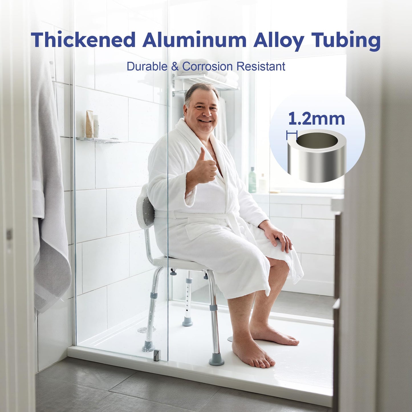 BlessReach Shower Chair for Inside Shower with Back, 400 lbs Shower Stool with Adjustable Height, Padded Seat & Drainage Holes, Shower Seat for Inside Tub, Bathtub Chair for Elderly and Disabled