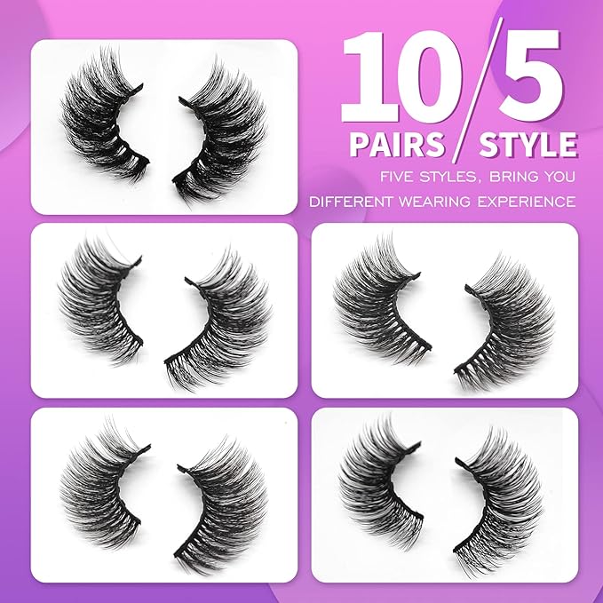 Royaomis 10 Pairs Cat-Eye Magnetic Lashes With Eyeliner, 3D Magnetic Eyelashes Natural Look With Eyeliner, Fake Eyelashes Magnetic