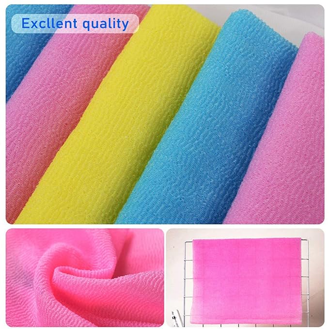 ARCH&M Exfoliating Washcloth Body Scrubber Back Scrubber for Shower Japanese Beauty Washcloth Bath Wash Cloth Korean Exfoliation Luffah Towel Net Sponge Loofah Body Scrub 3 Pack (Peach x 3)