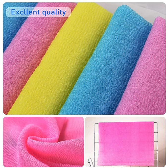 ARCH&M Exfoliating Washcloth 12 Pack Back Scrubber for Shower Towel Body Scrubber Microabrasion Sponge Japanese Bath Wash Korean Beauty Wash Cloth Loofah Exfoliating Scrubber Peach Purple Pink