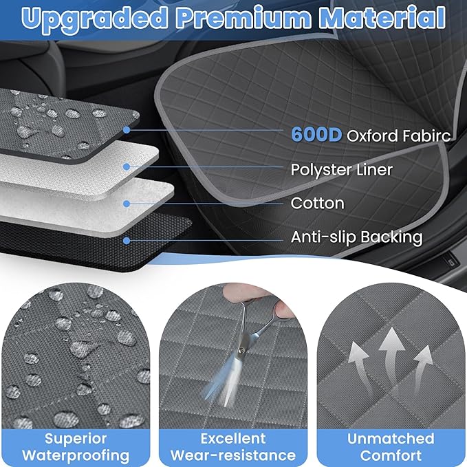 Dog Car Seat Covers, Waterproof Front Seat Cover for Dogs, Scratch-Proof, Nonslip Pet Passenger Seat Cover Protector, Universal Fit for Cars Trucks SUVs (Grey, Large Size)