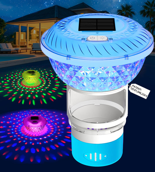 FineBud2025 Upgrade Solar Chlorine Floater,Pool Chlorine Floater with Colorful Light,Button Control Floating Chlorines Dispenser for Pool,Adjustable Flow chlorines floaters,Hot Tub chlorines floaters