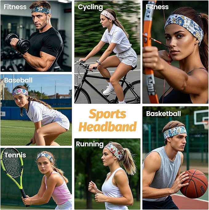 Headbands for Women - 6 Pack Wide Elastic Hair Bands | Stretchy Sweatbands Hair Bands | Soft Sports Thin Head Bands | Non-Slip Accessories Bands for Fashion, Washing Face, Workouts, Yoga, Daily Use