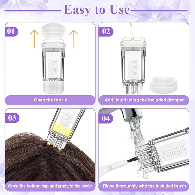 2 PCS Minoxidil Applicators with Cleaning Brush and Dropper, Anglecai Scalp Applicator Comb for Hair Oil Applicator Brush, Minoxidil Brushes for Scalp Applicator Comb for Hair Growth (White+Purple)