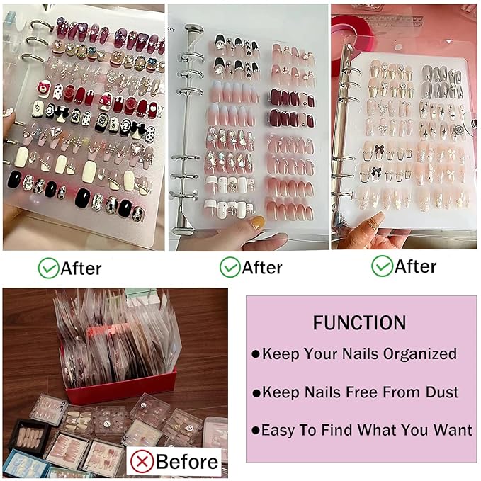 Press On Nail Organizer 10 PCS Clear Empty Press On Nail Storage Press On Nail Packaging for Fake Nail Storage Nail Display Nail Salon Press On Nail Supplies Organizer with Nail Tape