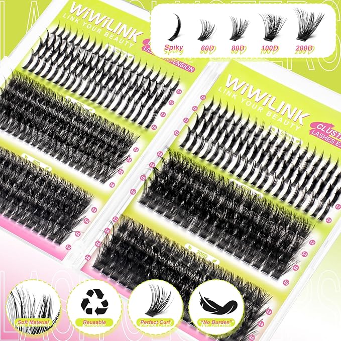Lash Clusters with Spikes 60D 80D 100D 200D Individual Lashes 456PCS 12-18mm Spiky Manga Eyelash Clusters Wispy Cluster Eyelash Extensions D-curly DIY Lash Extension for Beginners