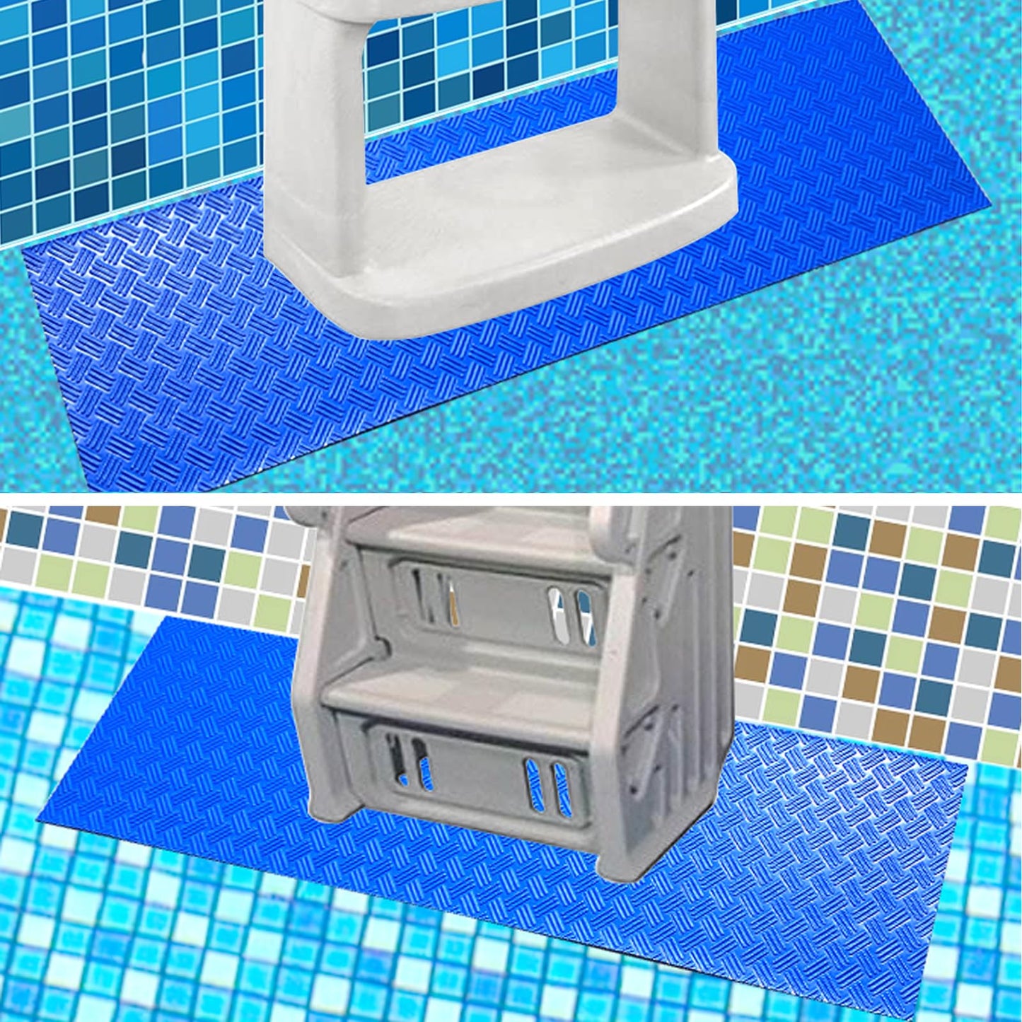 SKARUMMER Swimming Pool Ladder Mat - Protective Pool Ladder Pad Step Mat with Non-Slip Texture, Blue Medium Blue Medium Pool Step Mat, Pool Liner Protection Mat (36 X 36 inch)