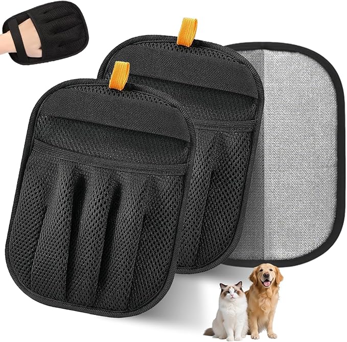 2 Packs Electrostatic Pet Hair Remover Glove for Dogs and Cats – Reusable Brush Pet Hair Removal Glove for Furniture, Car Interiors, Bedding & Clothing