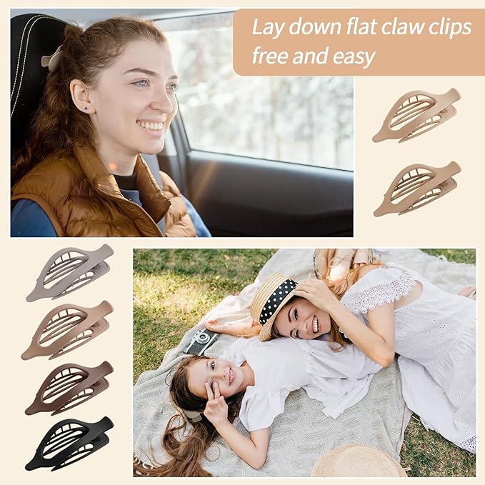 6 Packs Flat Claw Clips for Women, French Concord Flat Hair Clip, Matte Curved Hair Claws Clip for Thin Thick Hair, Lay Down Claws Clips, Durable Strong Hold Hair Clip