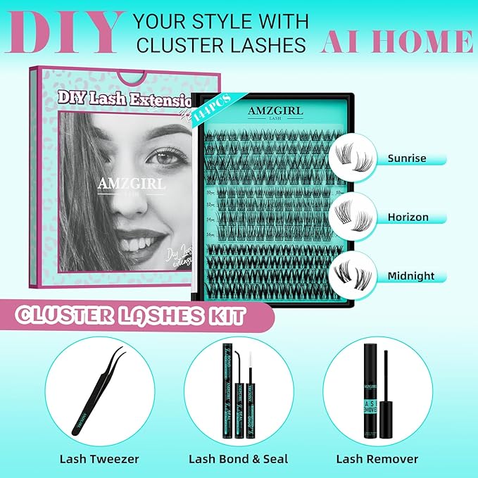 144Pcs Diy Lash Extension Kit Eyelash Clusters Individual Lashes Extensions Kits With Cluster Lashes Wispy, Lash Bond & Seal, Lash Remover,Applicator at Home Lash Extensions Kit(SMH,C-Mix10-16mm kit)
