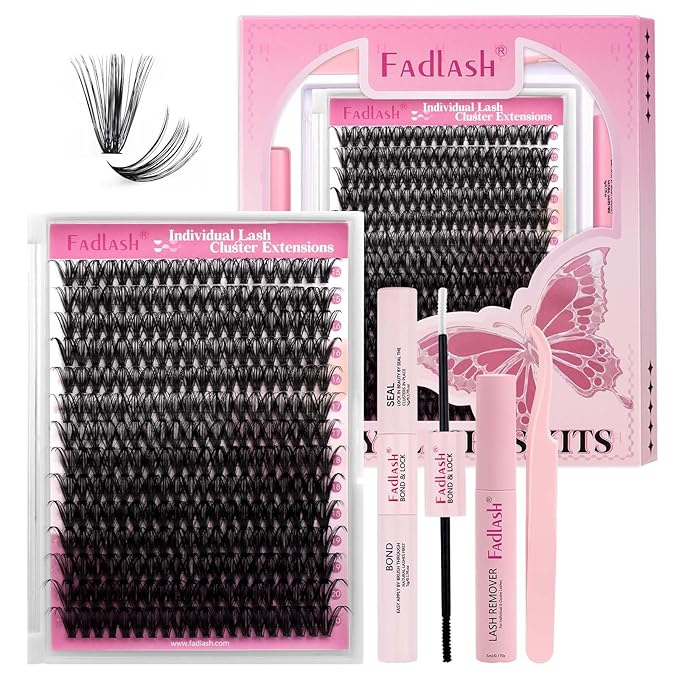 DIY Lash Extension Kit Individual Lashes Clusters Lash Bond and Seal, Clusters Lash Glue Remover and Eyelash Tweezers for Eyelash Extensions (40D-0.07C, 15-20mm, Kit)