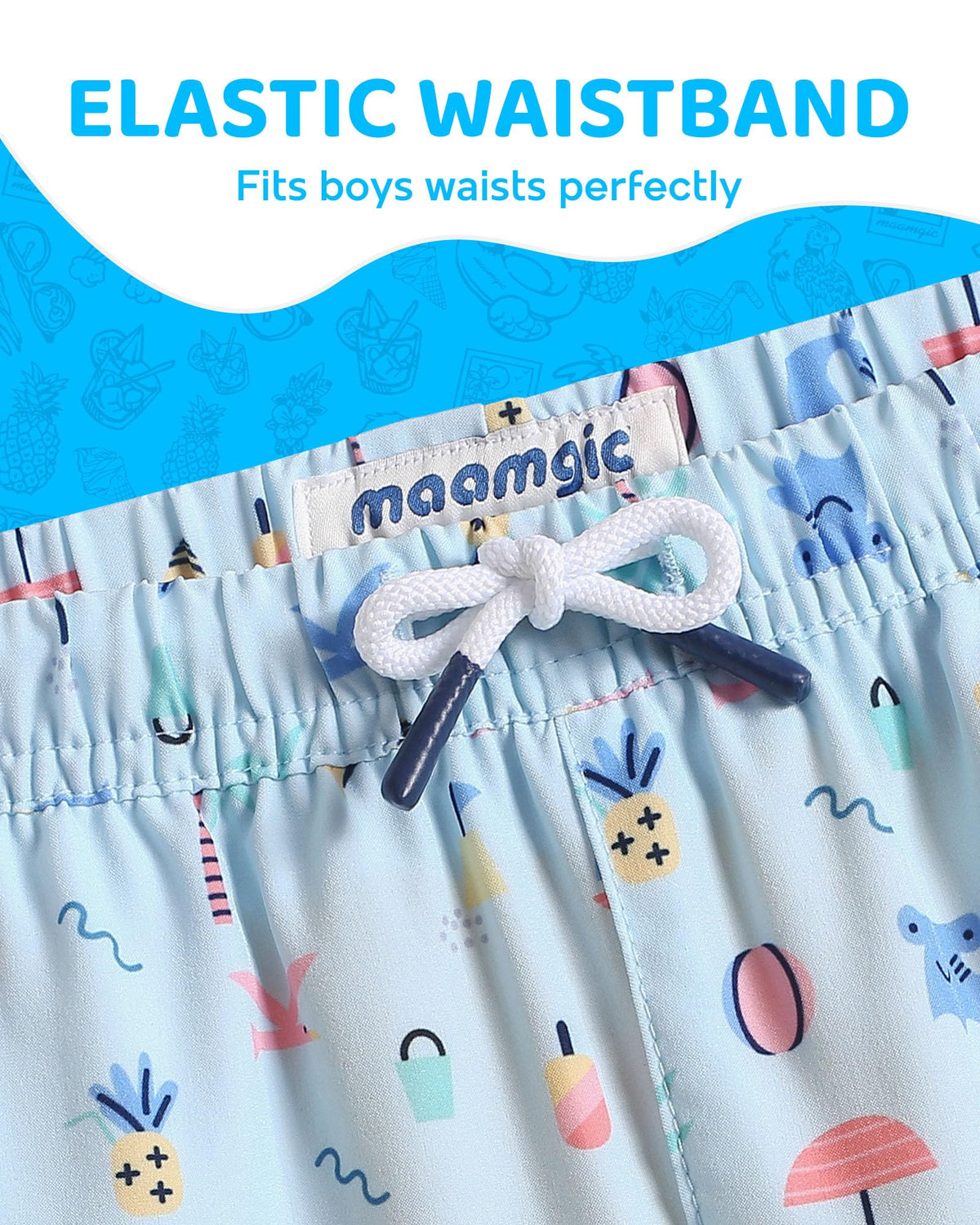 maamgic Boys Swim Trunks with Compression Liner Toddler Boy Swimsuit Quick Dry 4-Way Stretch Swimming Trunks Funny Pale Blue 8 Years