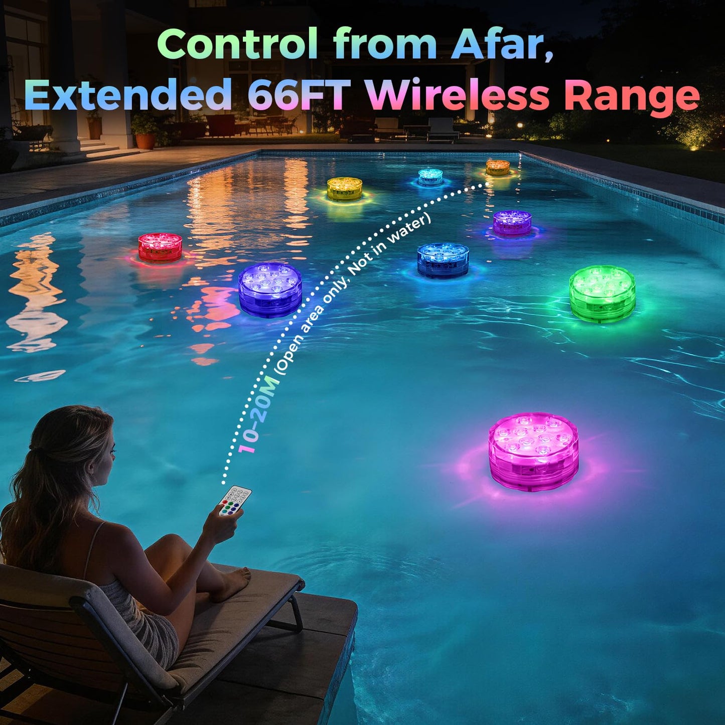 BITIWEND 2026 Upgraded Submersible LED Pool Lights with Remote, 10 LEDs IP68 Waterproof Floating Lights Battery Powered Lights for Hot Tub, Spa, Vase, Pond, Decoration, Party (4 Pack)