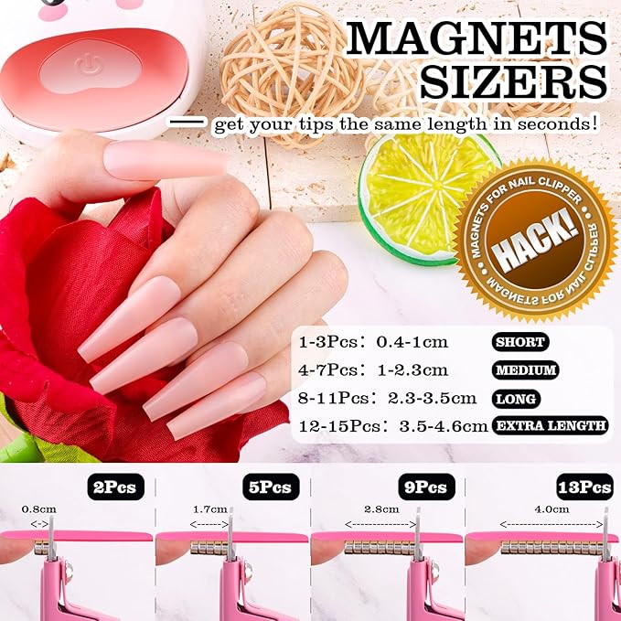 Light Pink Premium Nail Clippers with Magnets Sizers for Acrylic Nails, Artificial Fake Nail False Nail Tip Cutter Trimmer Manicure Pedicure Sharp Blade Clip Tool For Salon Home Art Beauty