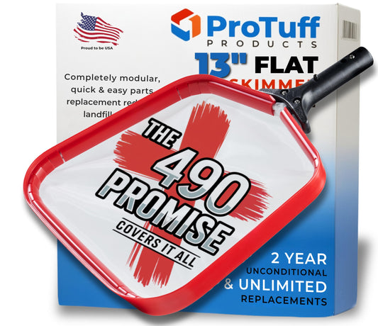 ProTuff Flat Pool Skimmer Net – 2 Year Unconditional Free Replacement – Heavy-Duty Flat Net, Fine Mesh for Leaves, Silt & Pollen – Strong Aluminum Frame, Fits Standard Telescoping Pole