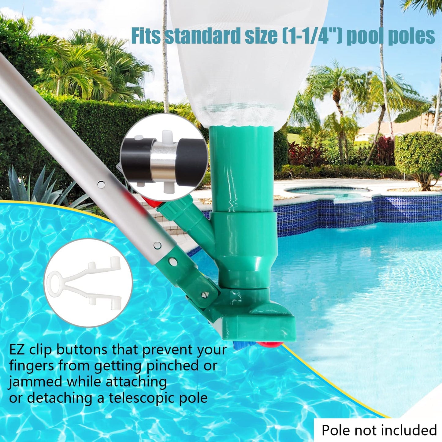 POOLWHALE Upgrades Pool Spa Pond Mini Jet Vac Vacuum Cleaner w/Brush, Bag,6 Sections Telescopic Pole of 56.5" and Handle