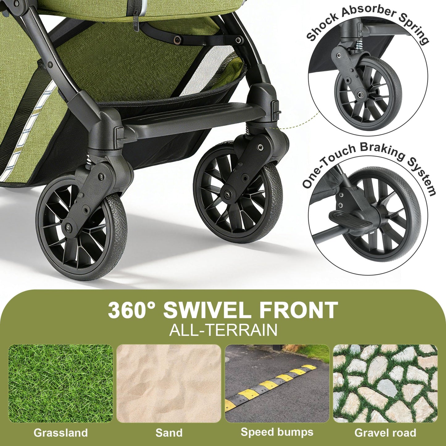 AOPEC Pet Stroller for Small Dogs & Cats – Easy One-Hand Fold, Supports Up to 35 lbs – Green