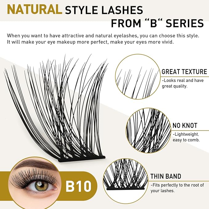 Lash Clusters B10 Mixed Tray DIY Eyelash Extensions 72 Clusters Lashes B&Q Eyelash Extensions Volume Wispy Individual Lash Clusters at Home Lash Extensions (B10,D-8-16MIX)