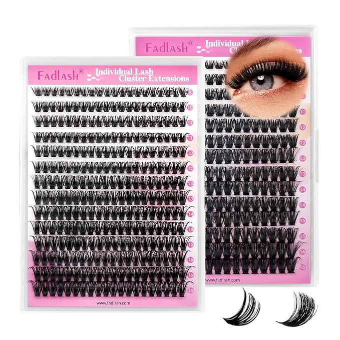 FADLASH Lash Clusters Natural Eyelash Clusters 60D+80D Volume Lash Extensions 8-16mm D Curl for Beginners DIY at Home (60D+80D, 2 Pack)