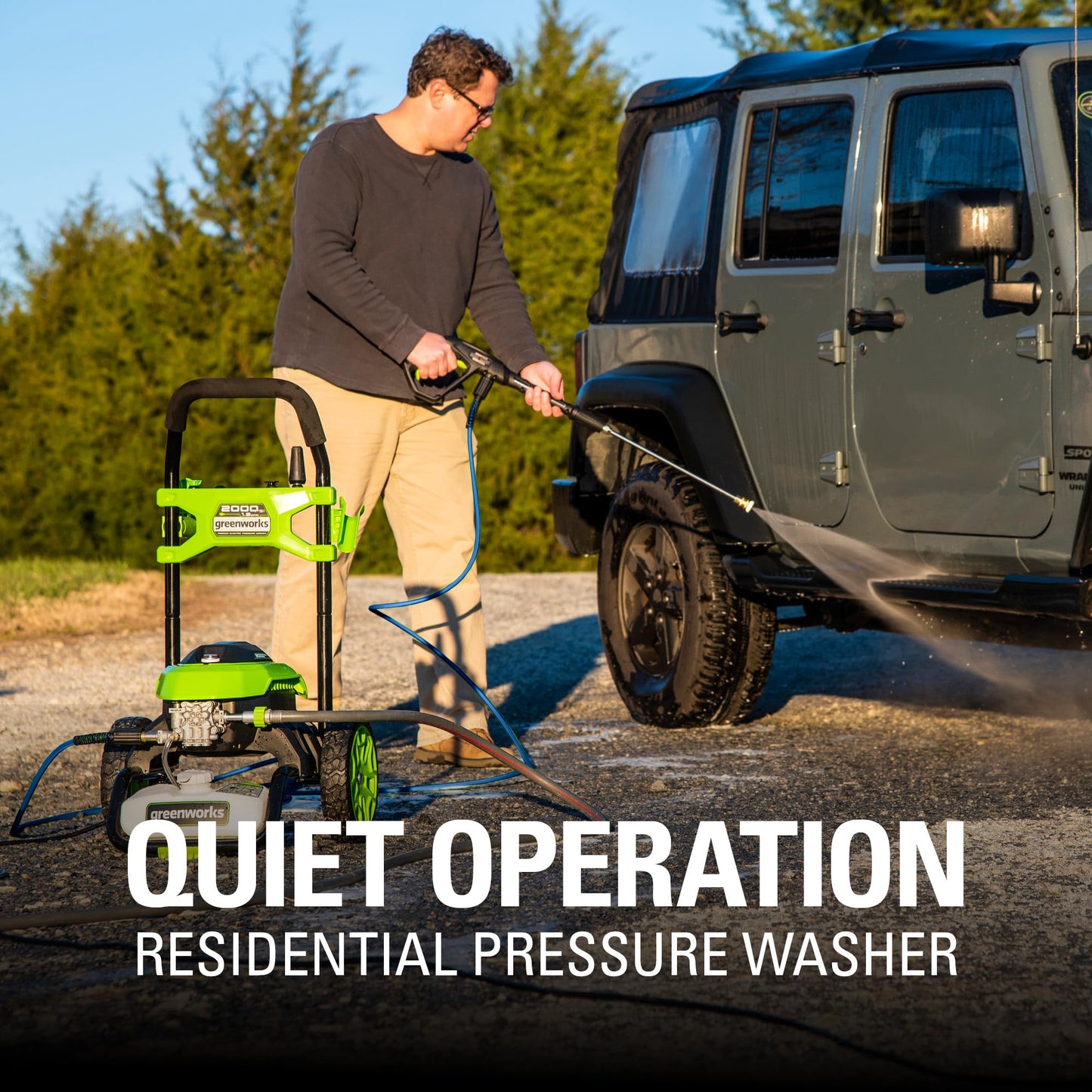 Greenworks 2000 PSI Electric Pressure Washer for Home & Outdoor Cleaning, 1.2 GPM Cold Water Power Washer with Push-Button Start, Multiple Spray Nozzles, CSA Certified