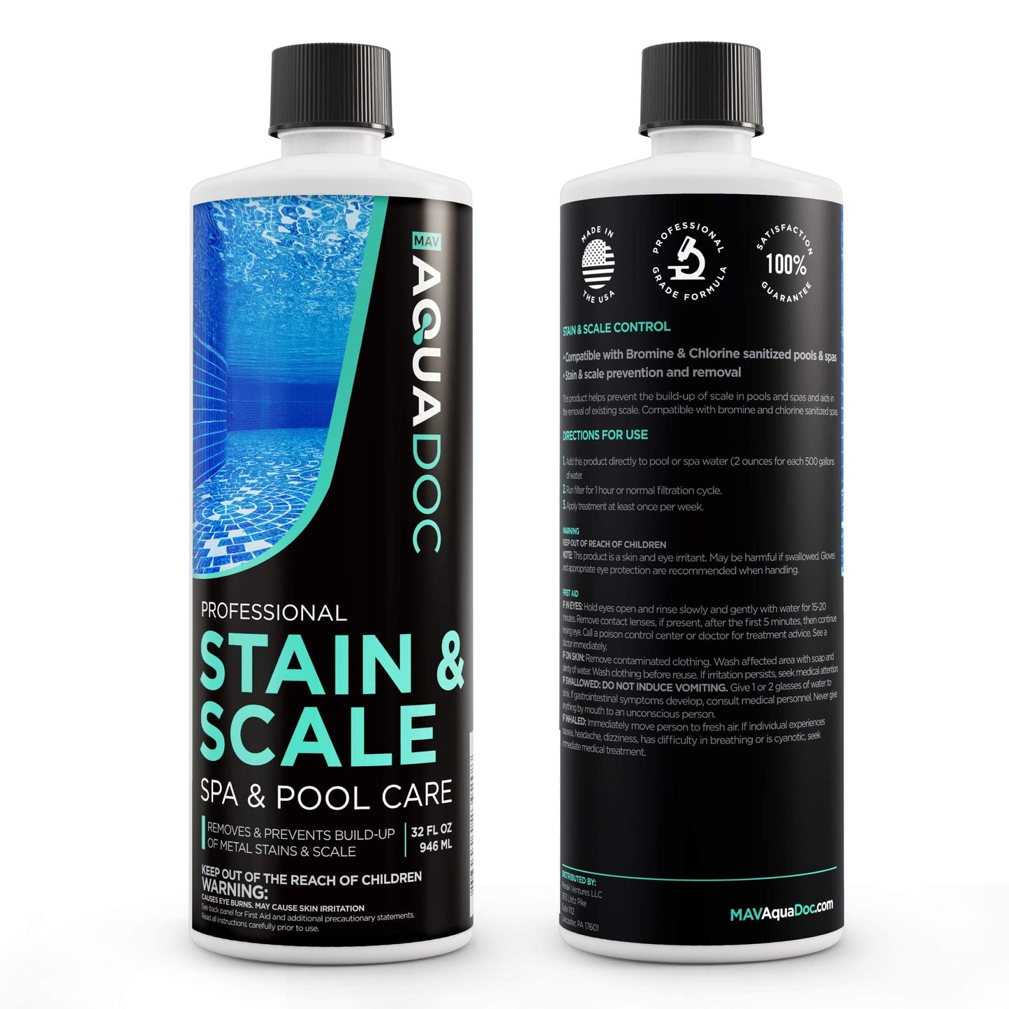 AquaDoc Spa Stain and Scale Control for Hot Tubs - 32oz - Hot Tub Descaler That Helps Prevent & Remove Metal Stains and Scale - Made in USA