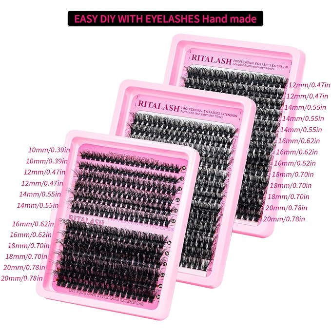 Lash Clusters Kit 3D Effect Cluster Eyelash Extensions Lashes Clusters Kit Eyelash Clusters Kit PestaÃÂ±as Postizas Naturales Lash Extension Kit+Lash Bond&Seal,Remover,Tweezers,Brush(60D+80D Lash Kit)