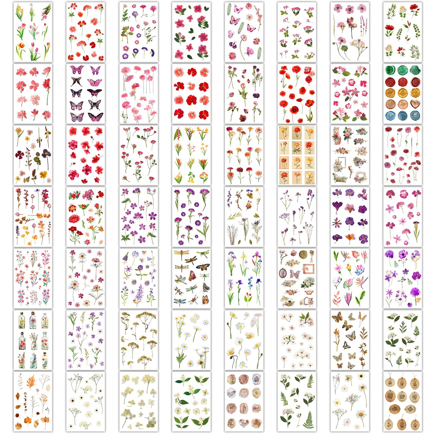 Arme Flower Stickers for Scrapbooking(1466+ Pieces, 110 Sheets), Floral Sticker, Pressed Flower Sticker, Valentine's Day Journaling Stickers for Scrapbooking Supplies, Junk Journal Supplies