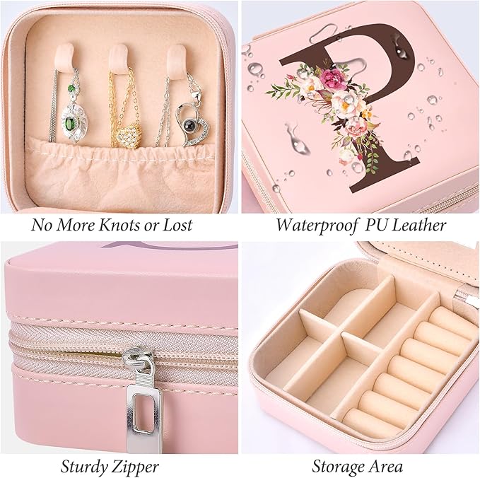 Travel Jewelry Case for Women, Travel Jewelry Box Organizer Personalized Pink Gifts for Girls Wife Mom, Gift for Friend Sister Grandma Aunt