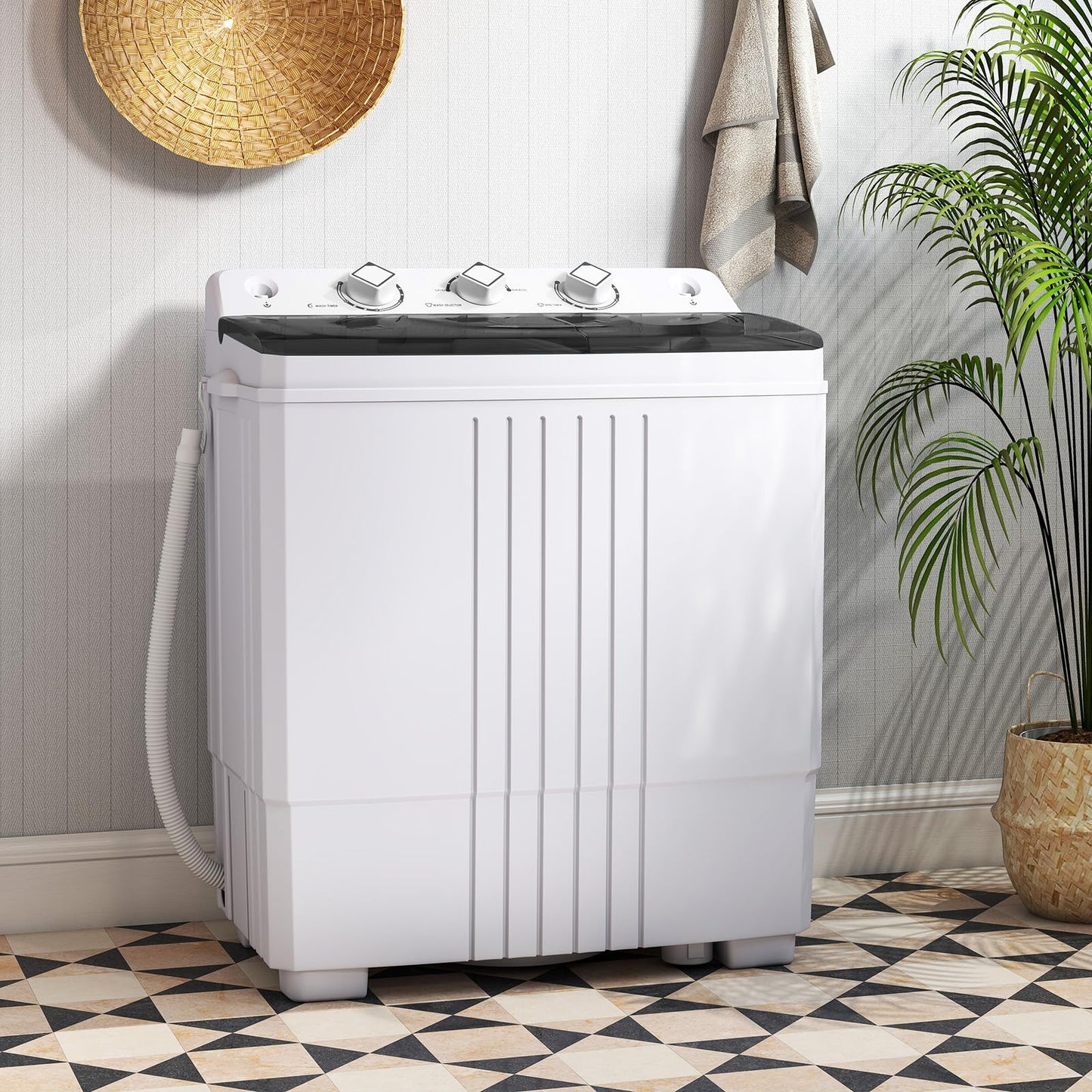 Giantex Washing Machine, 20Lbs Capacity, Washer and Spinner Combo, Portable Compact Twin Tub 12Lbs Washing and 8Lbs Spinning, Inlet and Drain Hose, Laundry Washer for Apartment RV Dorm