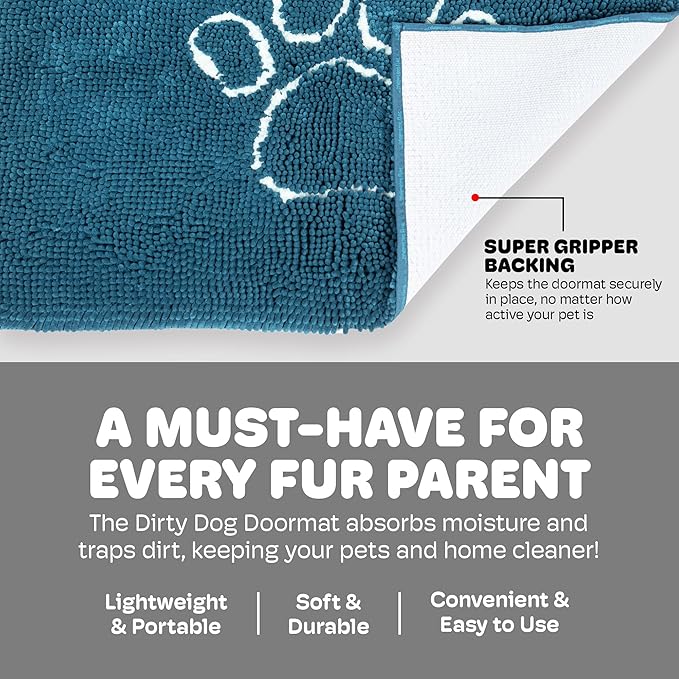 Dog Gone Smart Dirty Dog Doormat - Fast Drying Rug with Super Gripper Backing for Clean Floors - Super Absorbent Microfiber and Machine Washable Mat for Muddy Paws - Pacific Blue