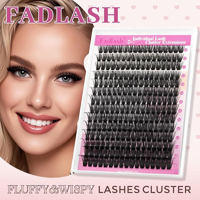 FADLASH Lash Clusters Fluffy 80D Eyelash Clusters 12-18mm Volume Lashes Cluster D Curly Cluster Eyelash Extensions (80D, 12-18mm)
