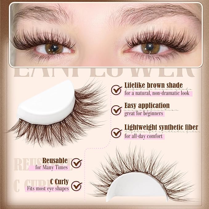 Brown Lash Clusters Kit Wispy Lash Extension Kit Natural Cluster Eyelash Extensions C Curly Individual Lashes 10-16mm Eyelash Extension Kit with Lash Bond and Seal Lash Remover by Lanflower