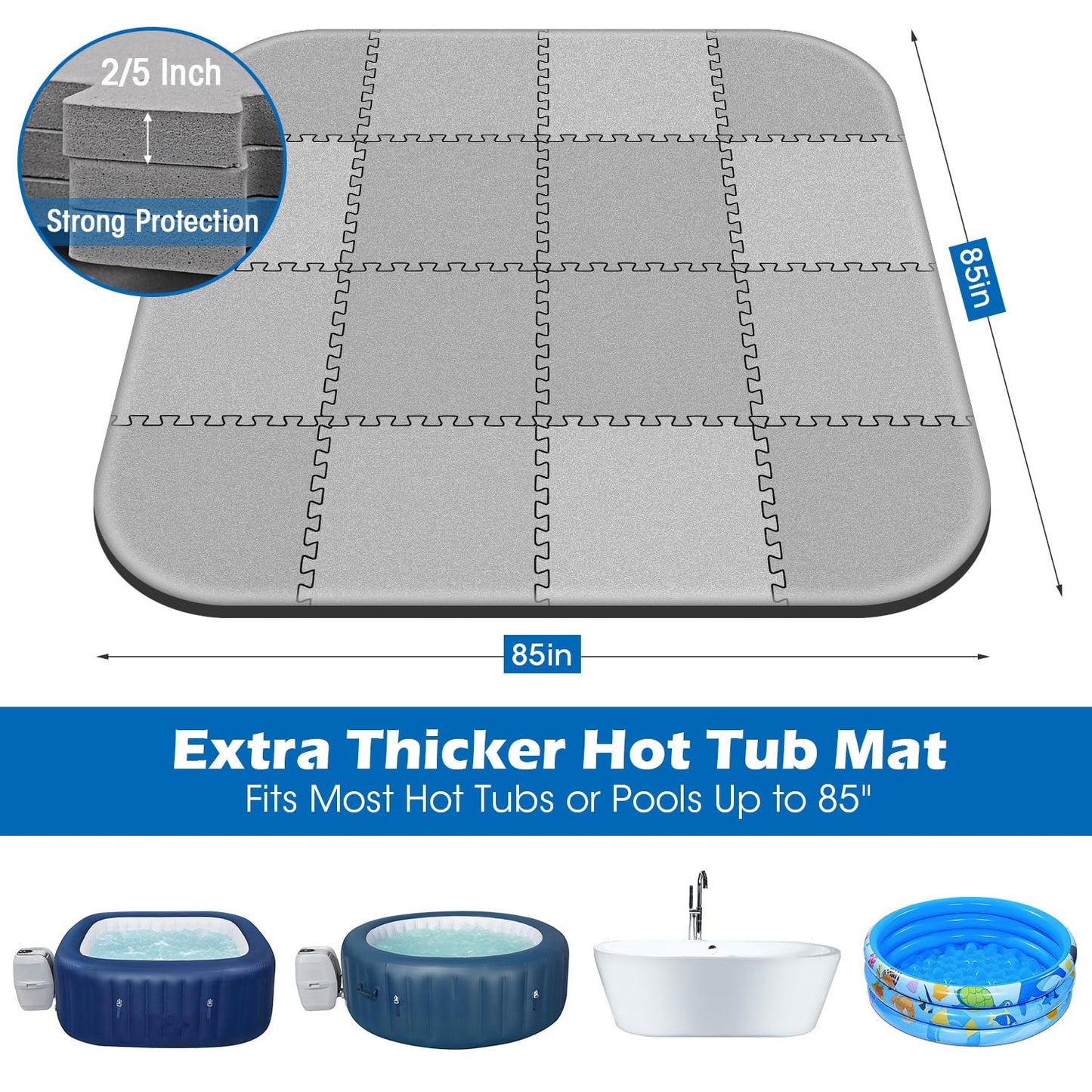 85 * 85 Inch Hot Tub Mat,Inflatable Hot Tub Accessories，Extra Thick Large Hot Tub Eva Foam Pad Padding Foundation for Outdoor Indoor,Portable Spa Pool Accessories Ground Base Flooring Mat Protector