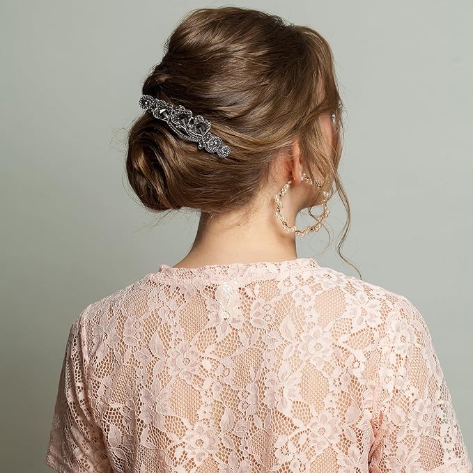 Geyoga 6 Pieces Vintage Hair Barrettes for Women Retro Flower French Pearl Crystal Rhinestones Clips Hair Pins for Women Styling Accessories(Dark Style)