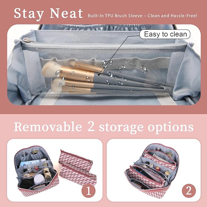 BOYATU Travel Makeup Bags for Women: Large Capacity Cosmetic Bag Set of 3 - Vegan Leather Make up Bags with Compartments - Wide Open Waterproof Toiletry Organizer Bag with Handle (P-03-Red)