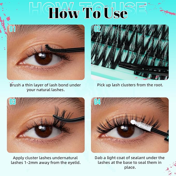 Cluster Lash Extensions 144PCS D Curl Eyelash Clusters with Premium Eyelash Wide Band, Eyelashes Cluster Volume Individual Natural Lashes Cluster(D-Mix,8-18mm)
