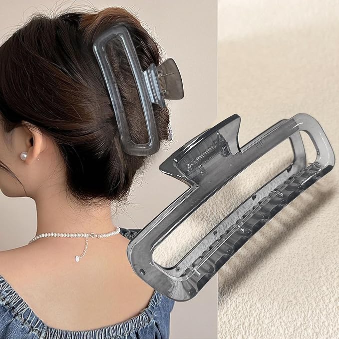 5 Inch Large Hair Claw Clips, No Slip Glossy Jelly Square XL Clips for Thick Long Curly Hair, Women's Big Rectangle Strong Clips, 4 Pack