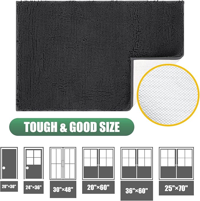 IM HOME 2 Pieces Chenille Absorbent Outdoor Doormat 30" x 20", Washable Muddy Door Mats for Dog Non Slip Indoor Doormats Dog Mat for Muddy Paw Front Inside Doormat for Entryway Dark Grey