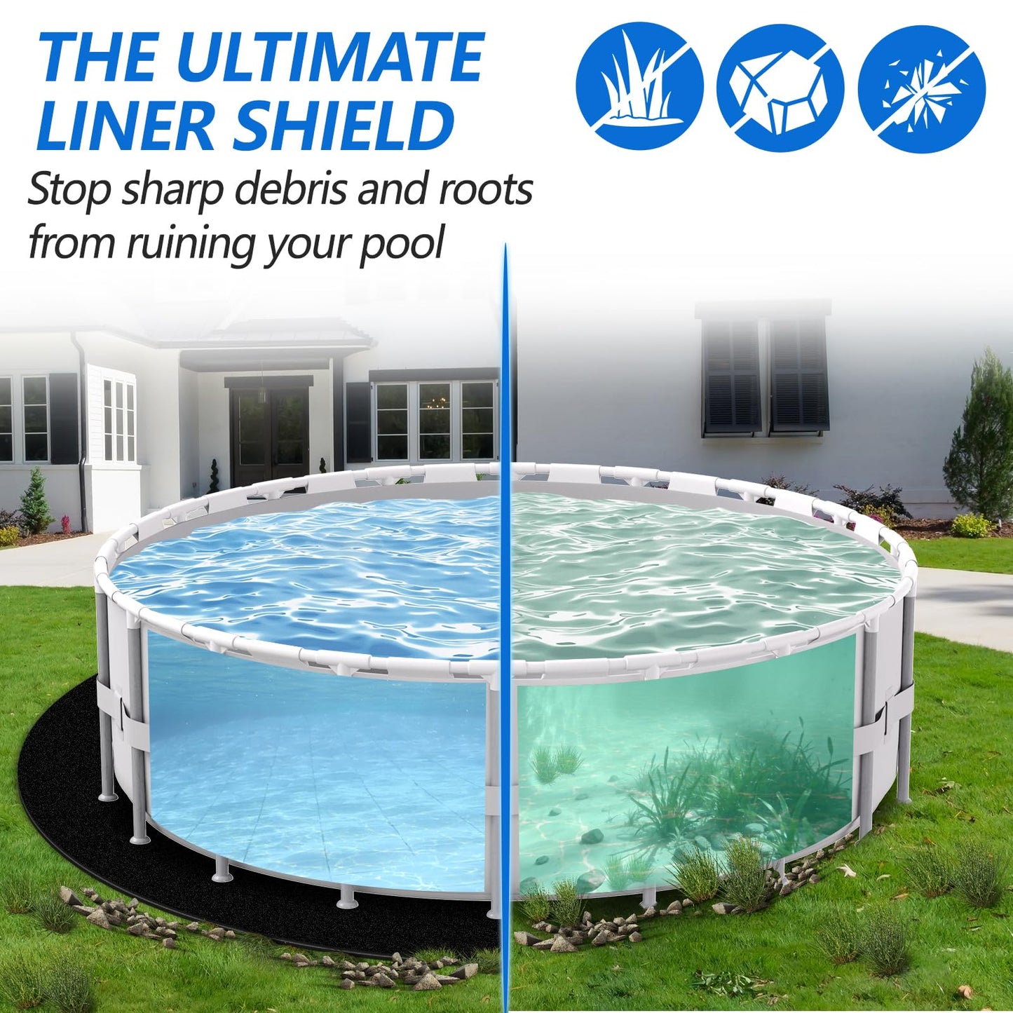 REGMICS 12ft Round Above Ground Pool Pad, 300G/M² (9oz/yz²) Heavy Duty Pool Mats for Floor, Seamless Puncture Resistant Under Pool Mat, Professional Ground Protector for Gravel & Concrete, Black