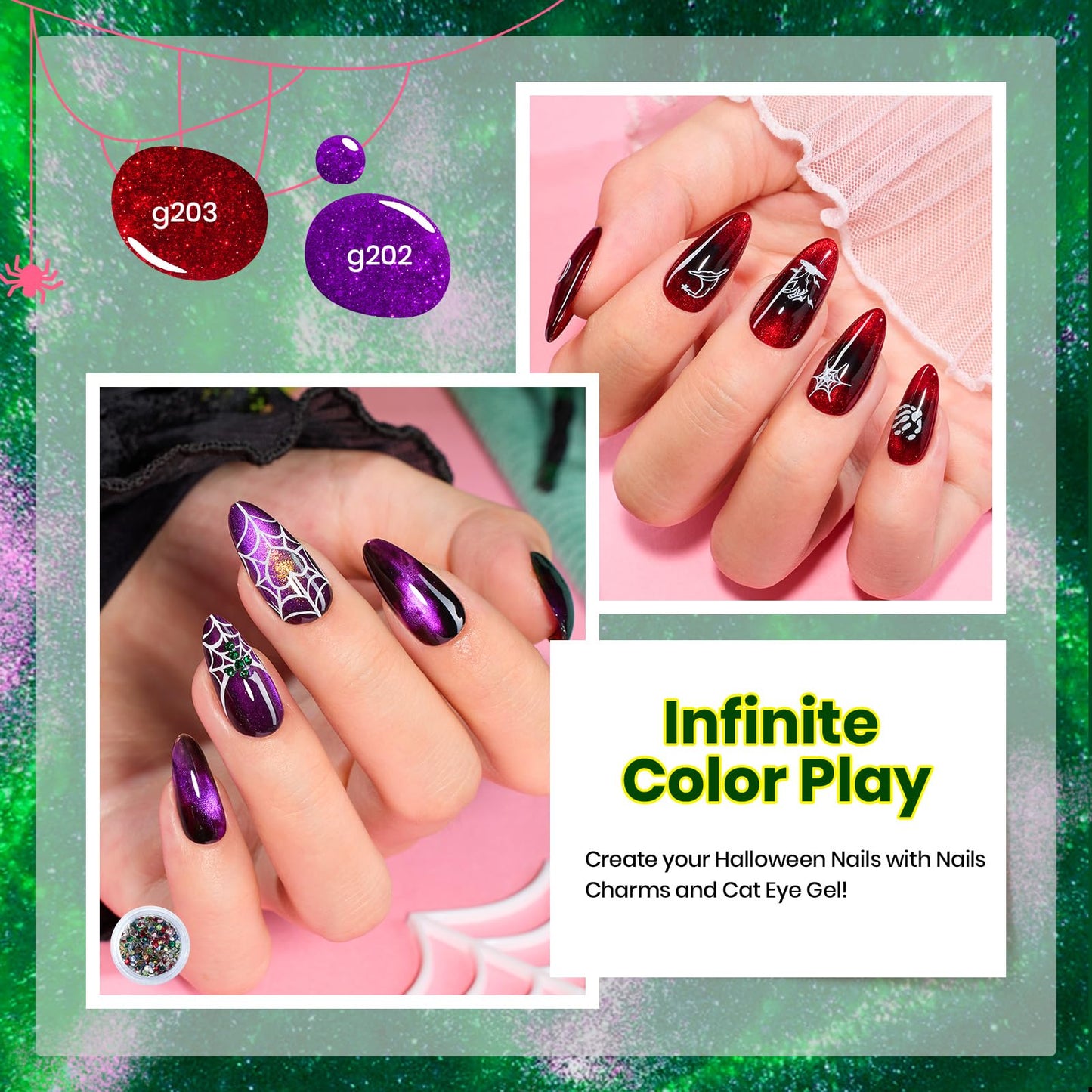 Beetles Gel Nail Polish Set – Wicked Mystic 8 Colors Gel Polish Kit, Gold Silver Black Green Blue Cat Eye Purple Red Glitter with Nail Art Accessories UV LED Soak Off Manicure Gift for Women