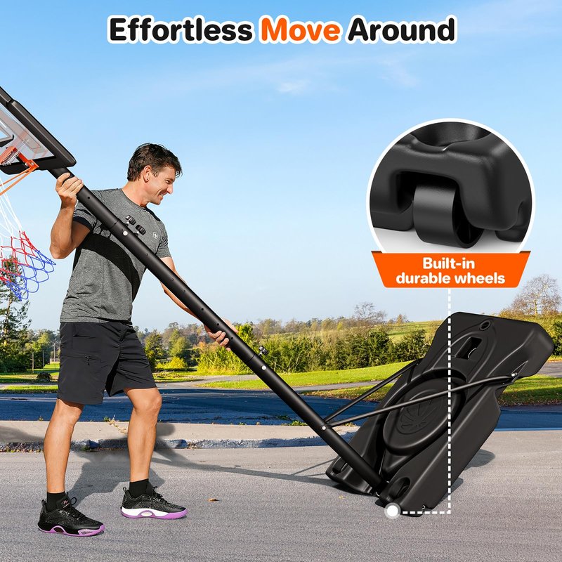 Yohood Basketball Hoop Outdoor 10ft Adjustable, Portable Basketball Hoop Goal System for Kids Youth and Adults in Backyard/Driveway/Indoor, 44 Inch Shatterproof Backboard and Larger Base