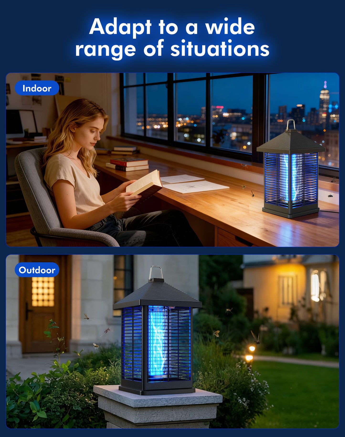 REOGLE Bug Zapper Indoor & Outdoor with Auto Smart Light Sensor, 4000V Electric Mosquito Zapper, Insect Fly Trapper, Covers 2100 sq ft, IPX4 Waterproof Mosquito Lamp for Patio, Garage, Backyard, Porch