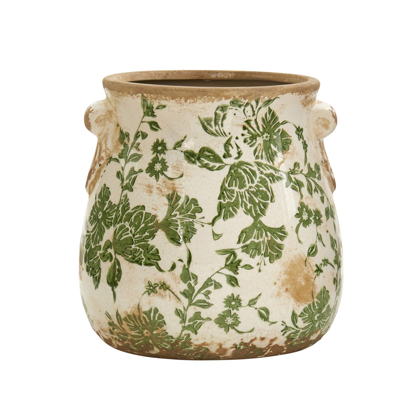 Nearly Natural 6.5in Ceramic Decorative Vase Tuscan Style Green Floral Scroll Design for Indoor Home Decor Centerpieces Tables Small Flower Vases