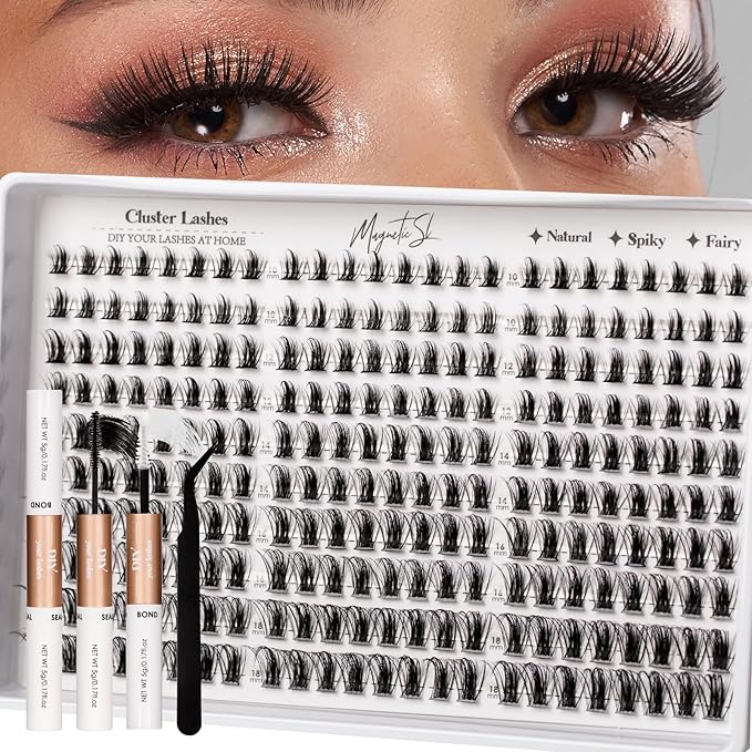 Lash Clusters 240pcs Manga Lash Extension Kit 10-18mm Cluster Eyelash Extensions Natural Lash Individual Lashes -M33-Natural