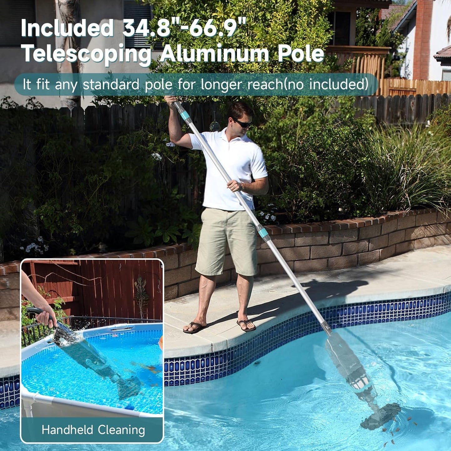 PoolMr Cordless Handheld Pool Vacuum, Rechargeable Pool Cleaner with 18.5 Gal/Min Suction, 60 Min Runtime, Dual-Phase Cleaning System, Ideal for Above Ground Pools, Spas, Hot Tubs, Black