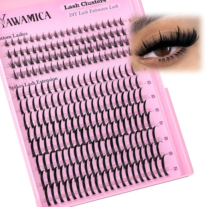 Yawamica Bottom Lashes and Spikes DIY Eyelash Extension Wispy Individual Lash Spikes 11-21mm and 5-7mm Bottom Lash Clusters 240pcs Cluster Lashes Waterproof Eyelash Clusters DIY Entire Spike Lash Look