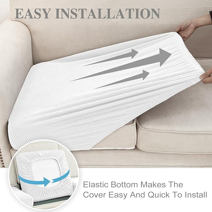 Couch Cushion Covers for Sectional Sofa L Shape Washable Separate Seat Chaise Couch Cover Stretch Sofa Slipcovers with 2 Pcs Pillowcases(3 Seater + 1 Chaise, White)