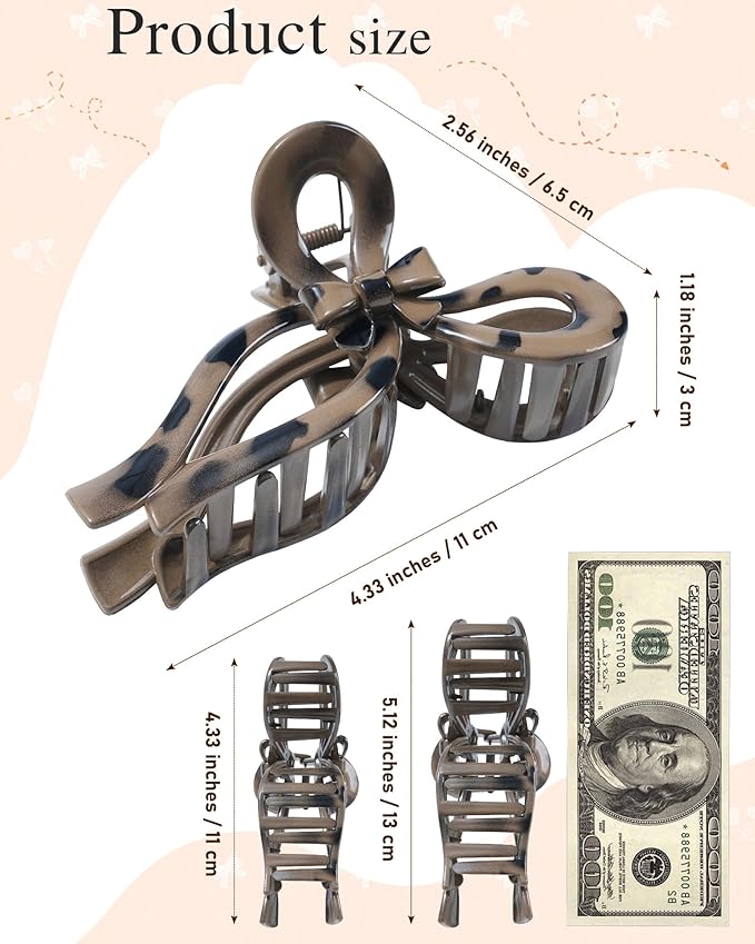 4 PCS Bow Hair Clips for Women Bow Claw Clip 5" Extra Large Hair Claw Clips for Thick and Long Hair Cute Bows Big Clip